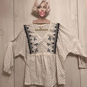 Navy and White Boho babydoll top